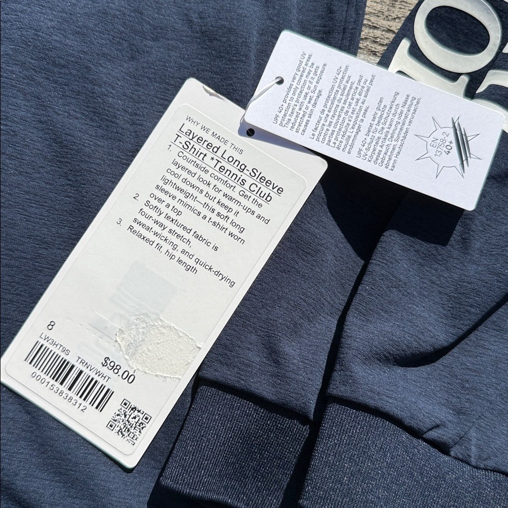 Lululemon Tennis Club Layered Long Sleeve True Navy White Size 8 NWT UPF 40+ - Picture 3 of 7